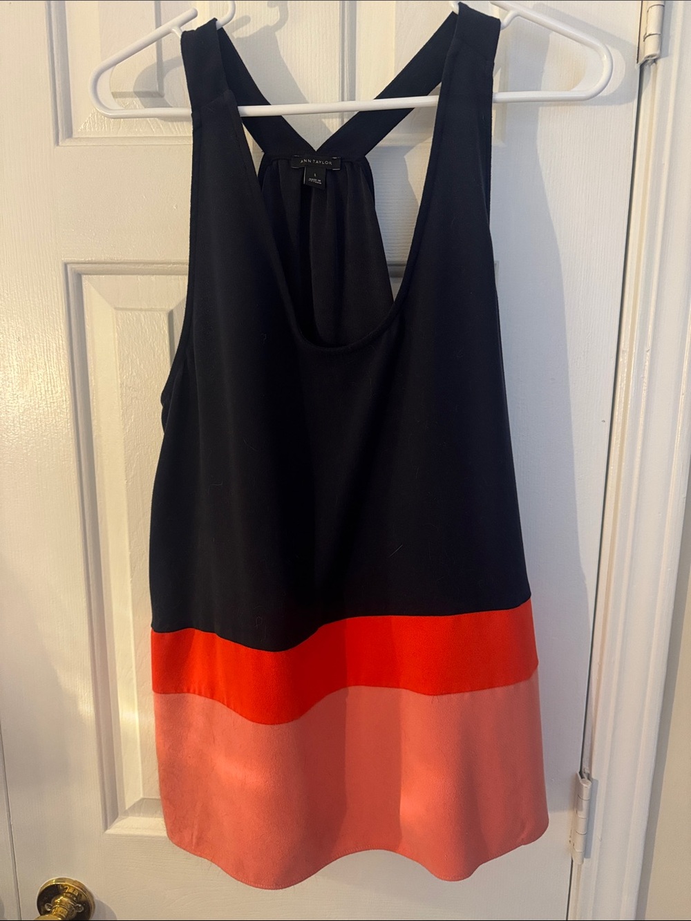 Ann Taylor Black, Red & Pink Colorblock Racerback Tank